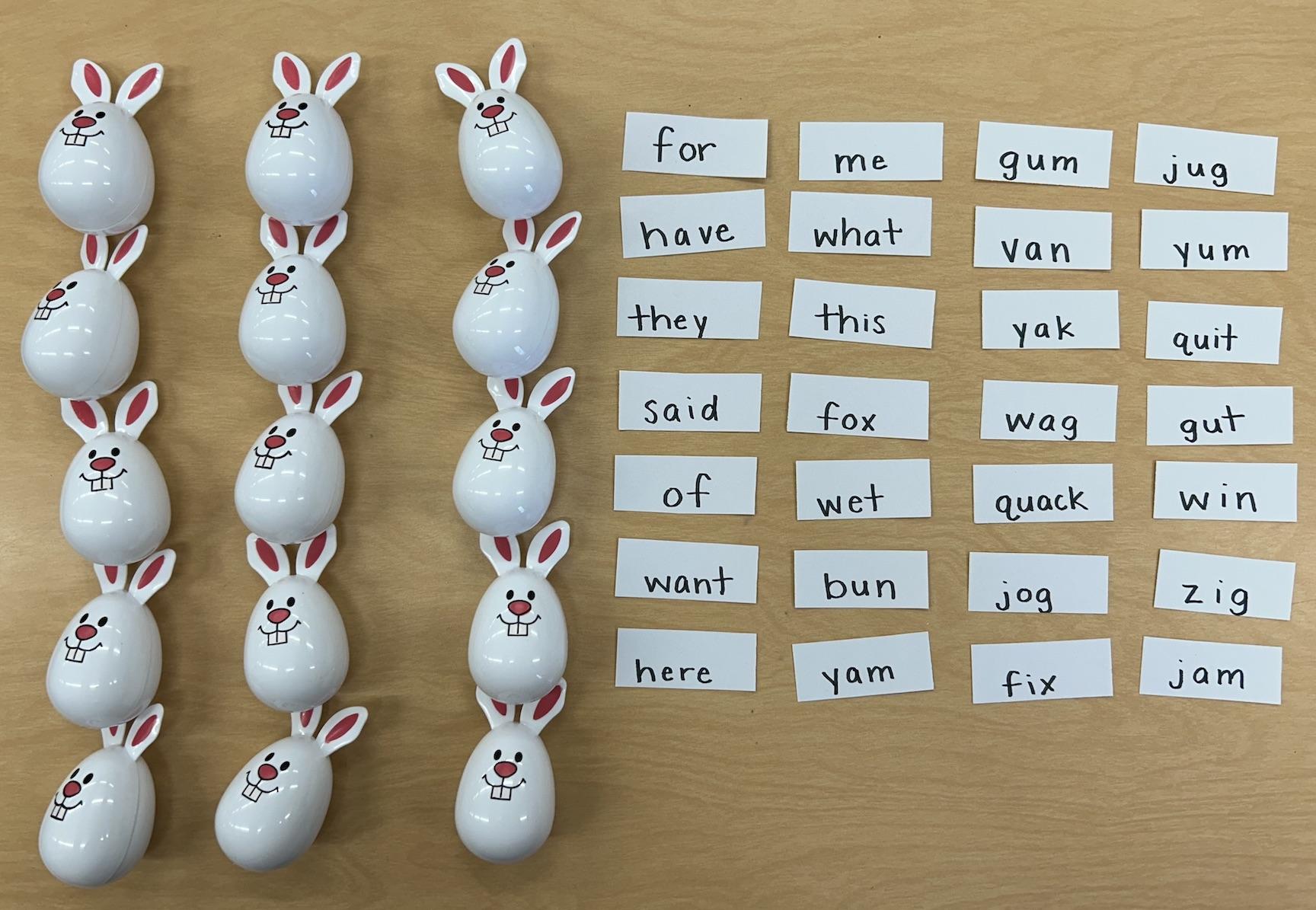the bunny eggs with the words which were hidden inside